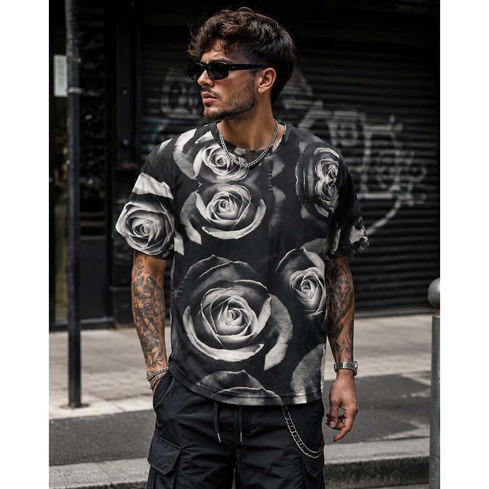Rare DFNG Black Roses Streetwear All Over Print Shirt Clubwear Gym Unisex XL